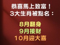 恭喜馬上致富!3大生肖被點名:8月翻身、9月接財、10月迎大喜 恭喜馬上致富!3大生肖被點名:8月翻身、9月接財、10月迎大喜