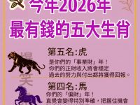 今年2026年最有錢的五大生肖