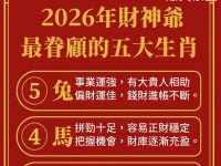 2026年財神爺最眷顧的五大生肖