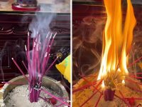 女子「給財神上香」，結果香竟從中間燒起來，網友驚：這是「斷頭香」啊