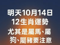 明天10月14日12生肖運勢 尤其是屬馬、屬狗、屬豬要注意! 明天10月14日12生肖運勢 尤其是屬馬、屬狗、屬豬要注意!