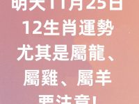 明天11月25日12生肖運勢 尤其是屬龍、屬雞、屬羊要注意!