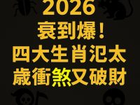 2026衰到爆!四大生肖犯太歲衝煞又破財! 2026衰到爆!四大生肖犯太歲衝煞又破財!