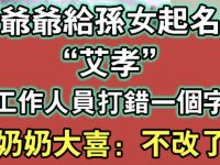 爺爺給孫女起名「艾孝」工作人員打錯一個字，奶奶大喜：不改了