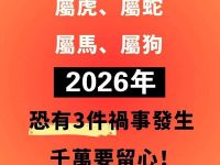 「 屬虎、屬蛇、屬馬、屬狗」2026年恐有3件禍事發生，千萬要留心！